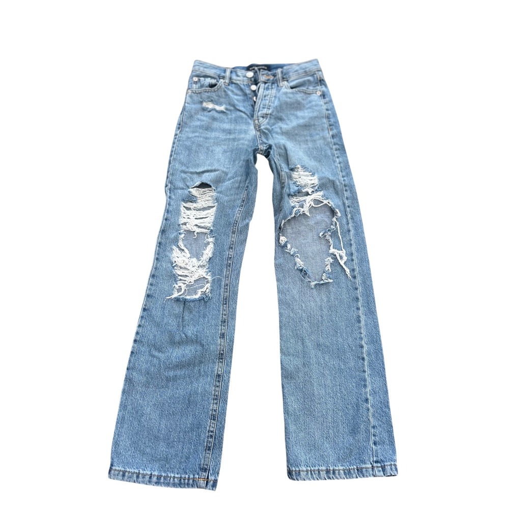 Aeropostale 90s Baggy Distressed High Rise Jeans Light Wash Blue Size 000